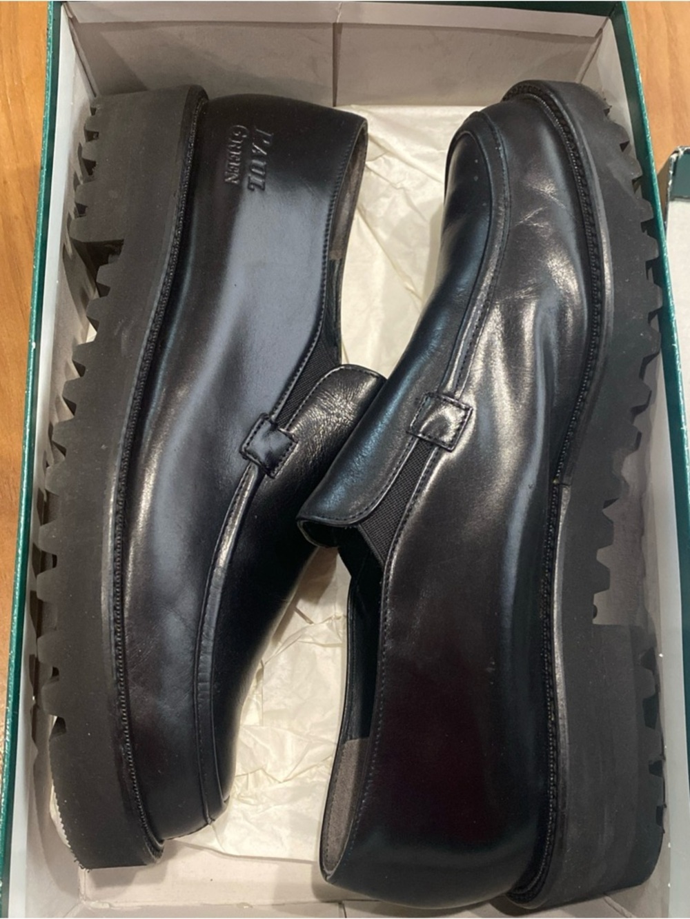 Paul Green Black Leather Lug-Sole Slip-On Loafers 5.5 - Picture 4 of 7